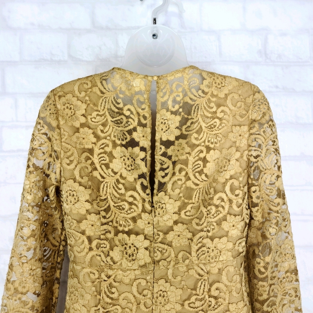 Nanette Lepore▪︎Gold Poetic Love Lace Sheath Dress - Picture 8 of 13